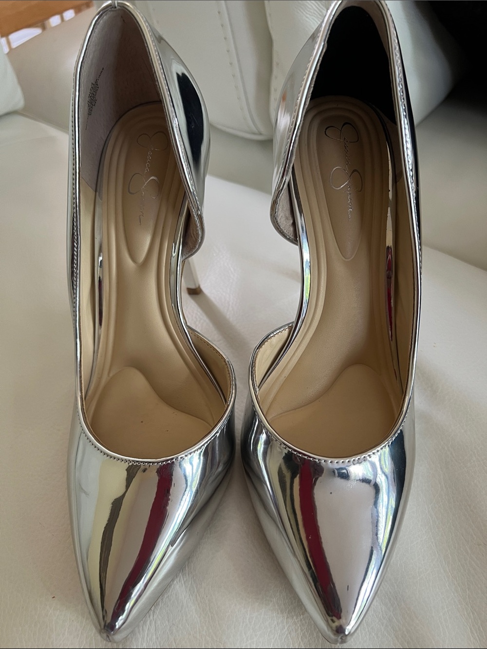 Jessica Simpson Talour D’Orsay Silver Metallic Pointed Toe Stiletto